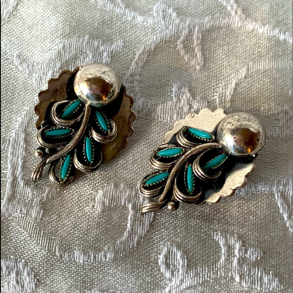 Silver and turquoise clip on earrings